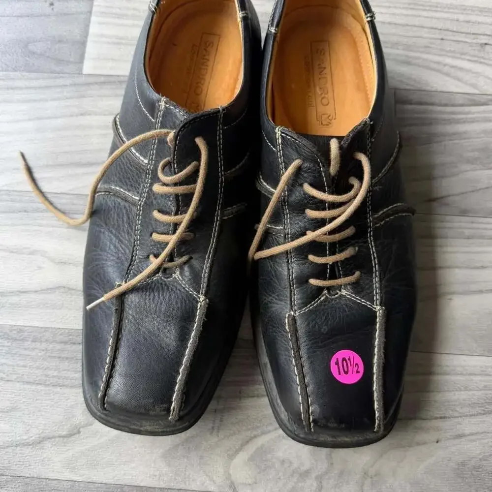 Sandro M Vintage Y2K Black Leather Contrast Stitch Oxford Shoes
